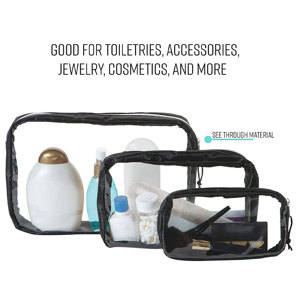 3 Piece Black Clear Travel Organizer Bags