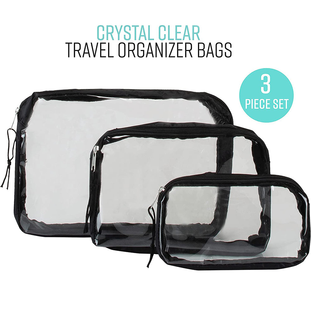 3 Piece Black Clear Travel Organizer Bags