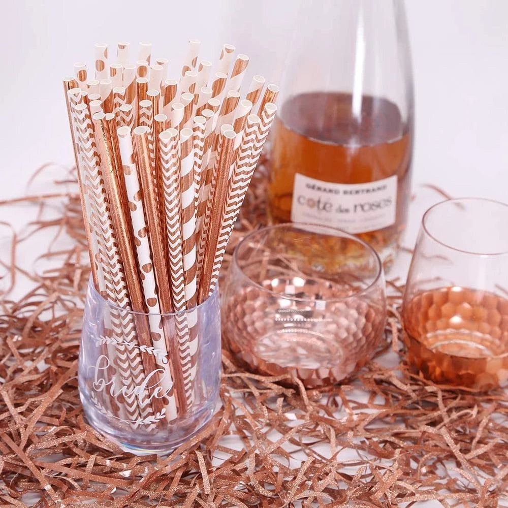 Paper Straws Eco Friendly Straws Rose Gold 100Pcs