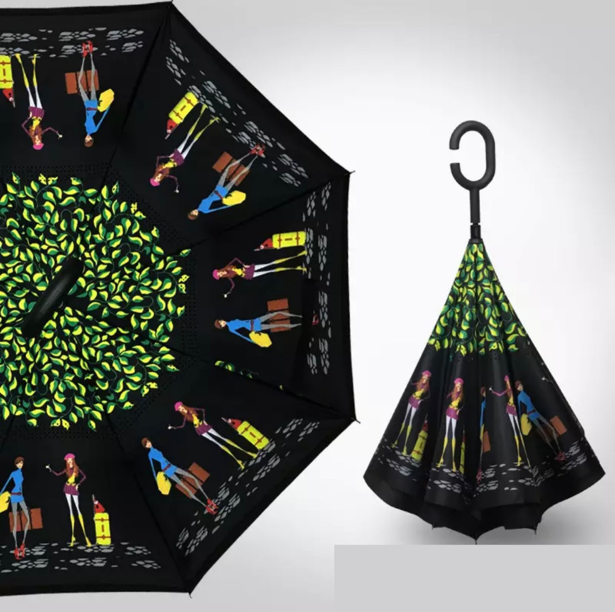 Folding Inverted Windproof  Reverse C-Hook Umbrella