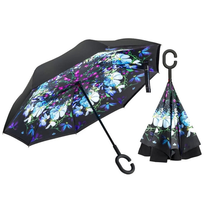 Folding Inverted Windproof  Reverse C-Hook Umbrella