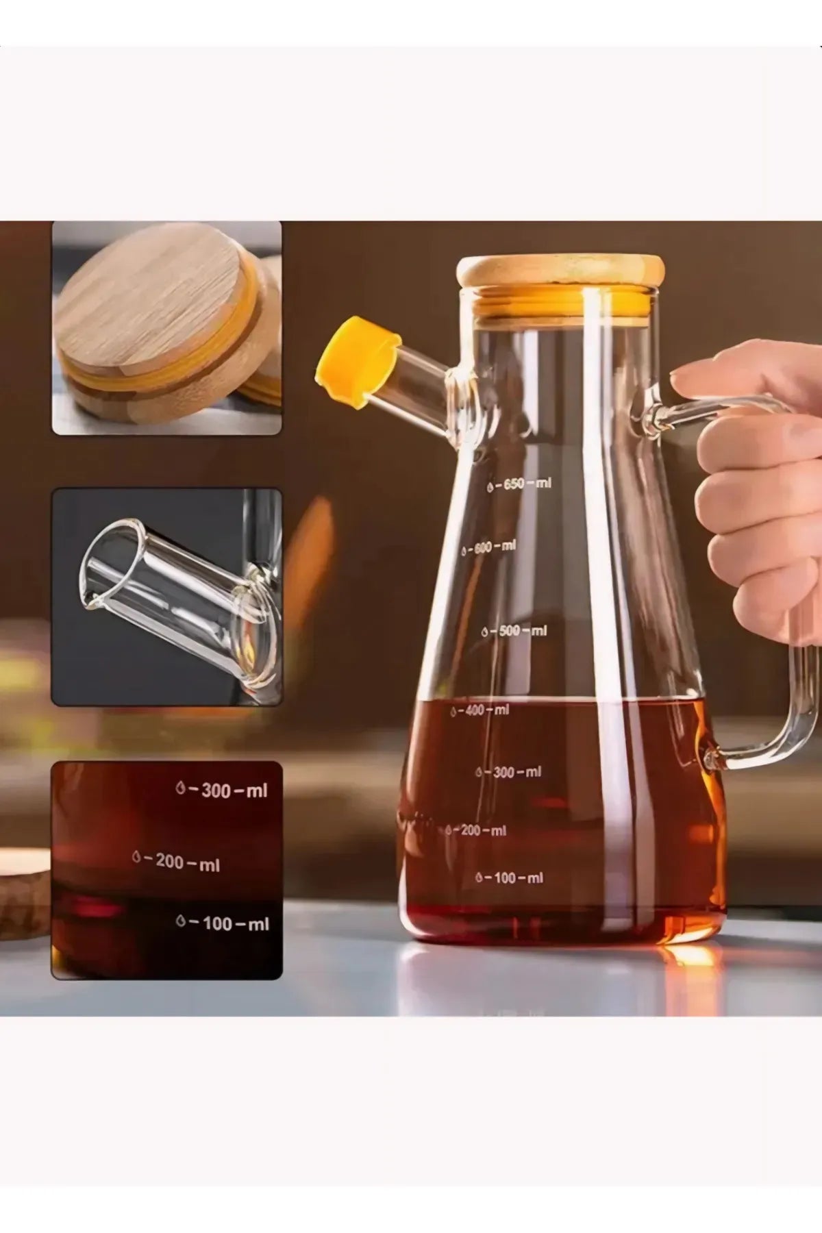 900 ml Glass Oil Jug Woth Bamboo Lid