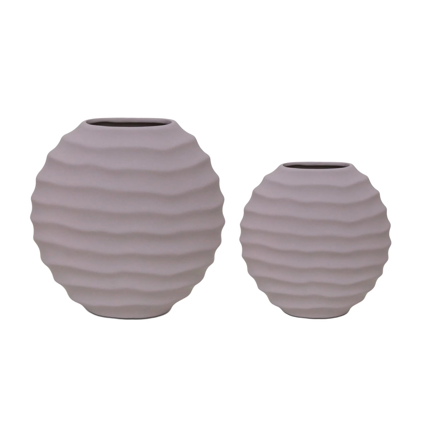 Horizontal Beige Ribbed Oval Ceramic Vase
