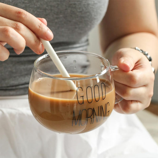 Transparent Coffee Tea Cup Glass Cereal Good Morning 300 ML