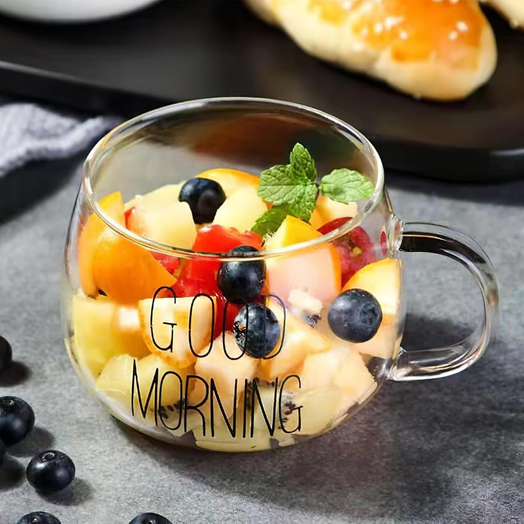 Transparent Coffee Tea Cup Glass Cereal Good Morning 300 ML
