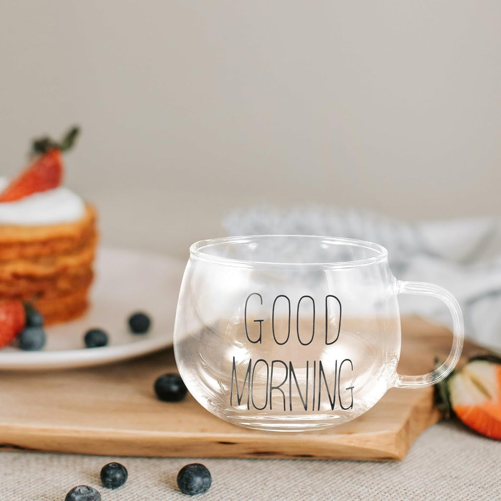 Transparent Coffee Tea Cup Glass Cereal Good Morning 300 ML