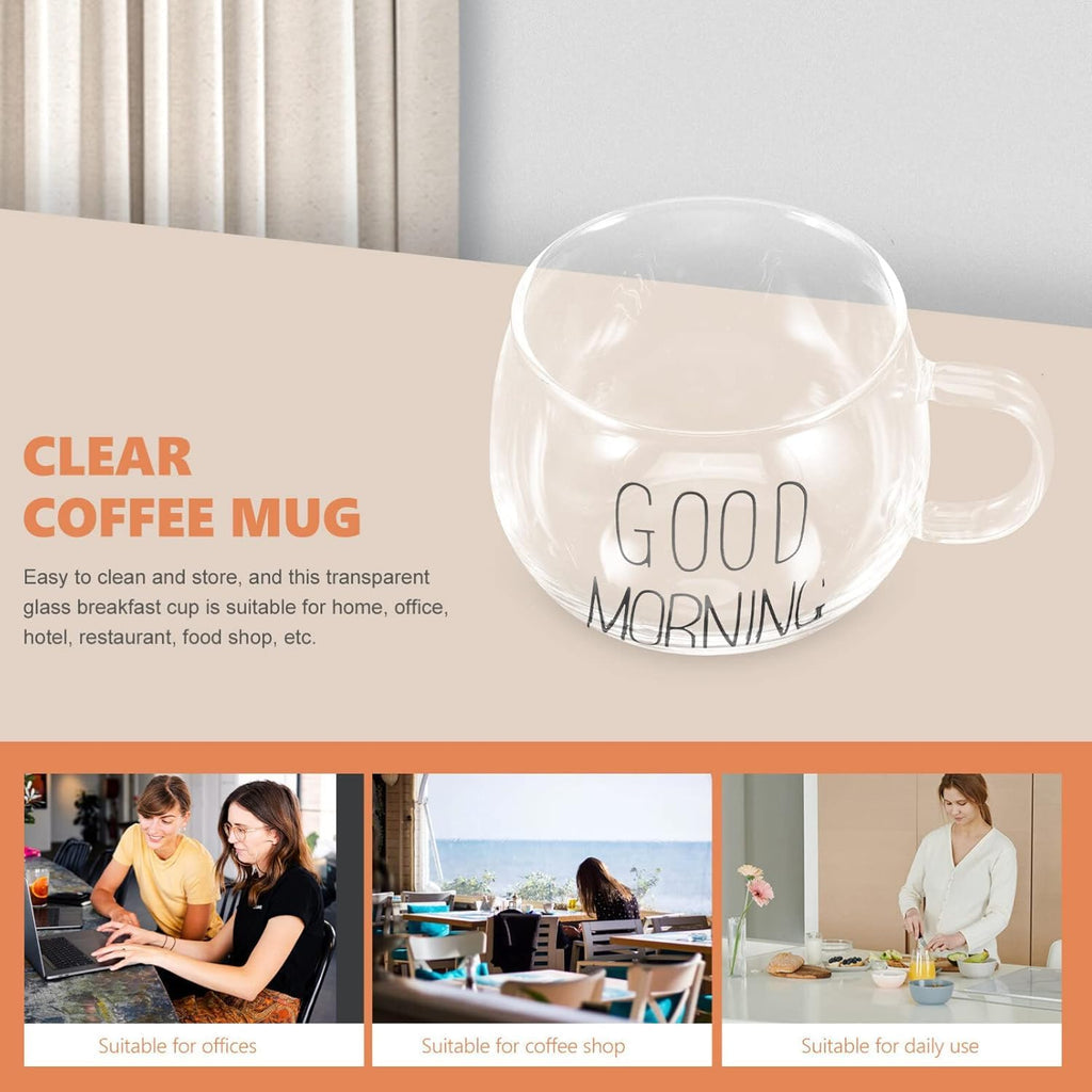 Transparent Coffee Tea Cup Glass Cereal Good Morning 300 ML