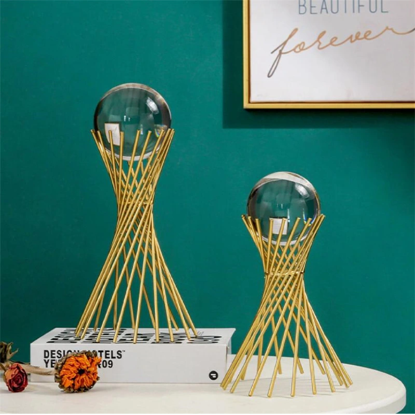 Gold Stand and Crystal Ball Set
